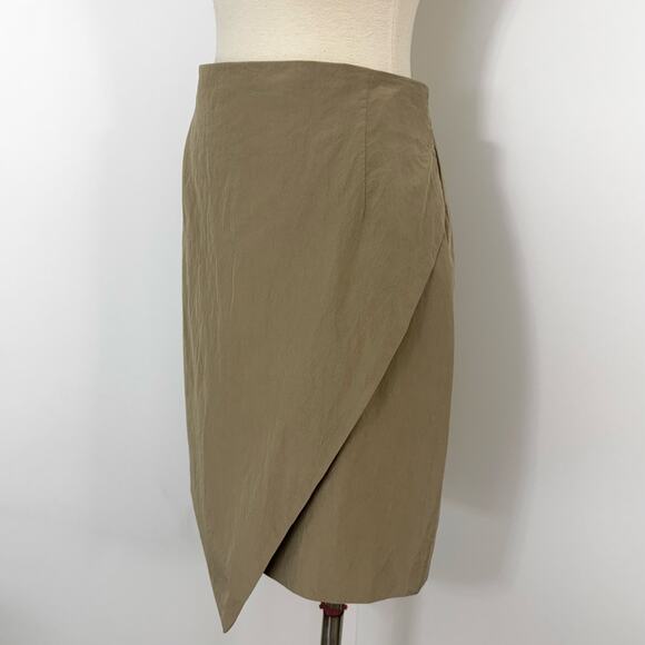 Escada Silk Pencil Skirt Asymmetrical Wrap Hem in Beige/Taupe Size 42 (US12) - Picture 3 of 11